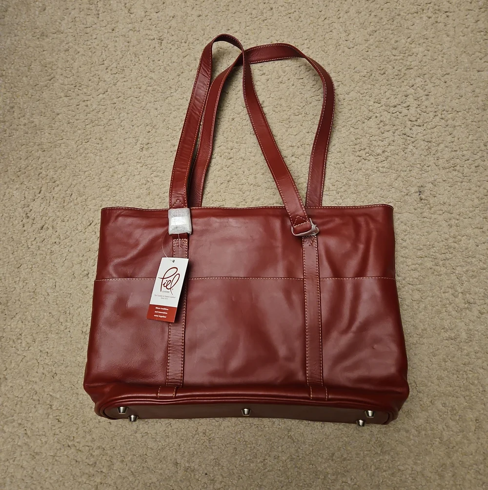 Red Leather Tote Bag by